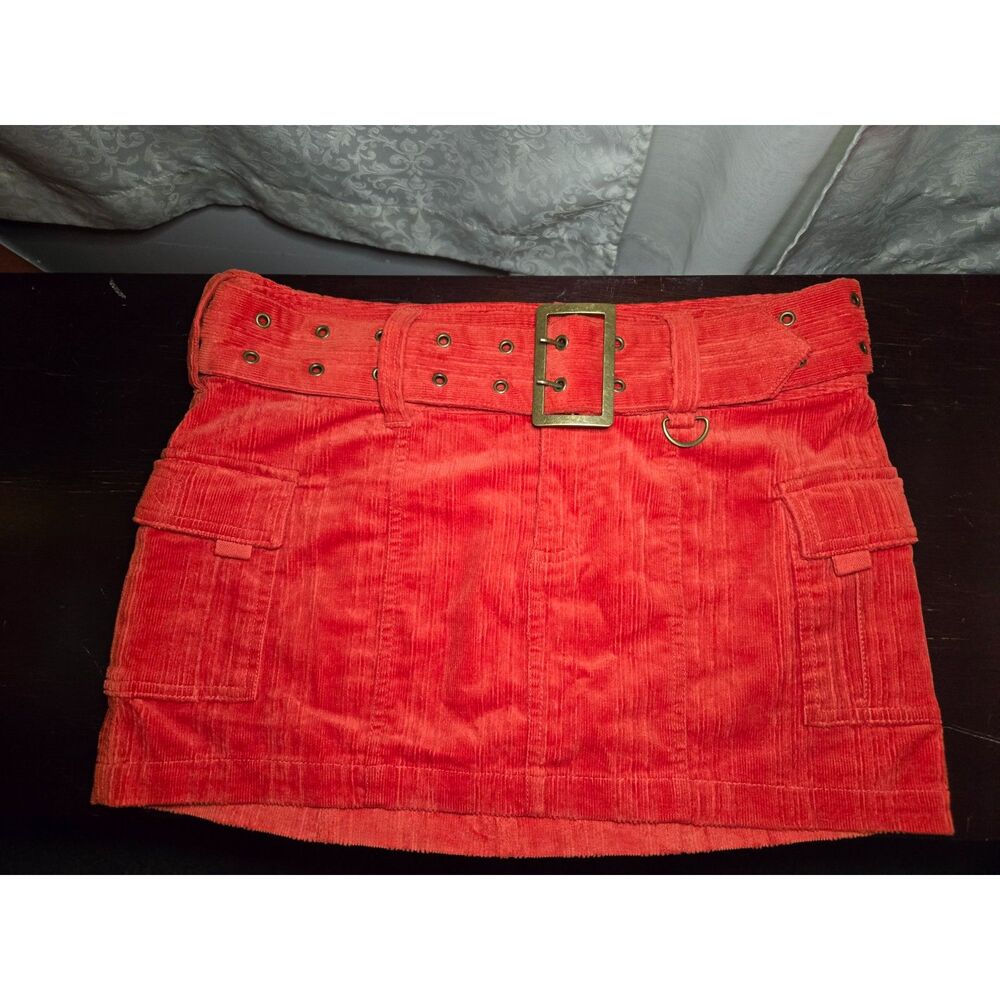 Urban Outfitters Joan Red Corduroy Belted Cargo Mini Skirt Y2K | M